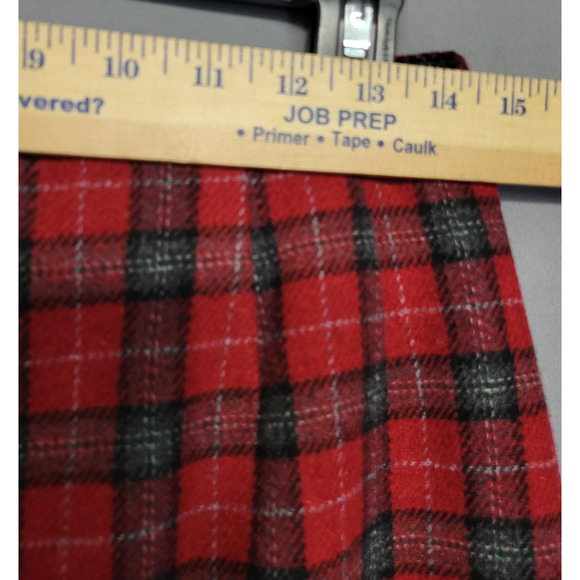 Vintage Skirt Womens 12 Red Black Plaid Wool Blend Lined Back Zip Vent Tartan - Picture 5 of 9